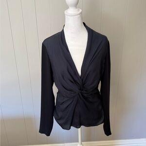 Escada 100% Silk Draped Twist Front Blouse | Navy | Side Zip | Size 38 (US 6)
